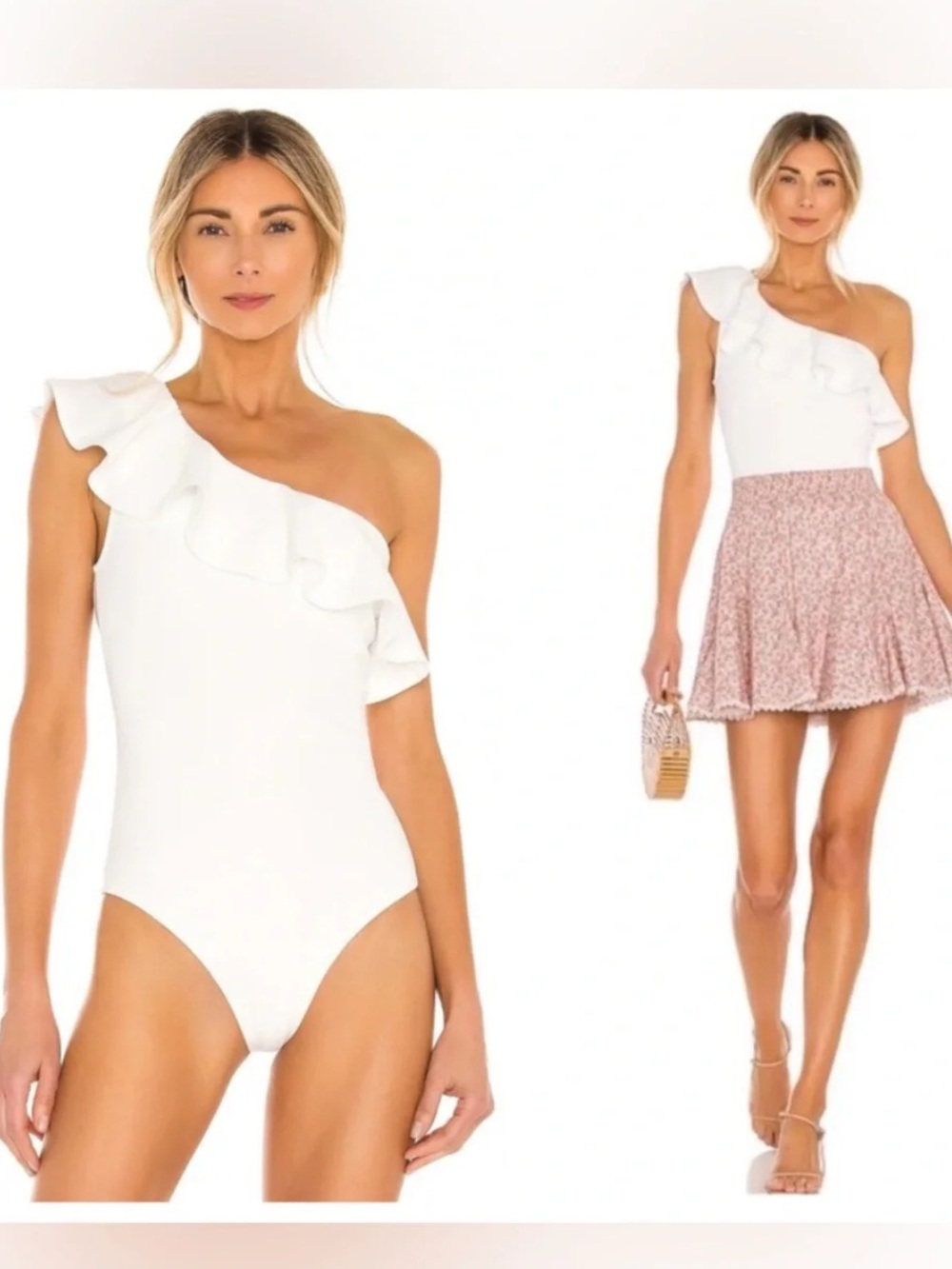 Show Me Your MuMu | White Off the Shoulder Ophelia Ruffle Body Suit | Size M